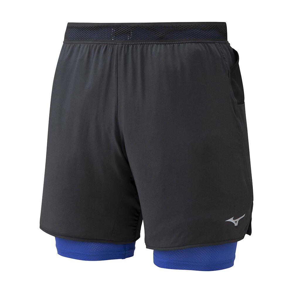 Men's Mizuno Shorts Black/Blue ER 7.5 2in1 Apparel - J2GB004092